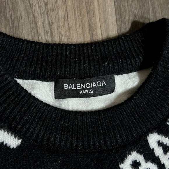 Balenciaga Classic Logo All Over Pattern Crewneck Sweater Knitwear Black Size L - Picture 2 of 3